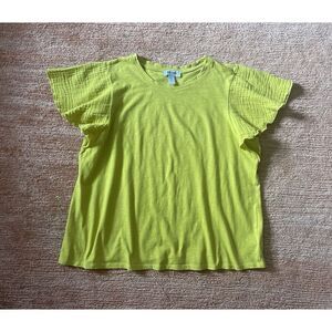 Nine West Jeans Yellow Flutter Sleeve Top Women’s XL 100% Cotton